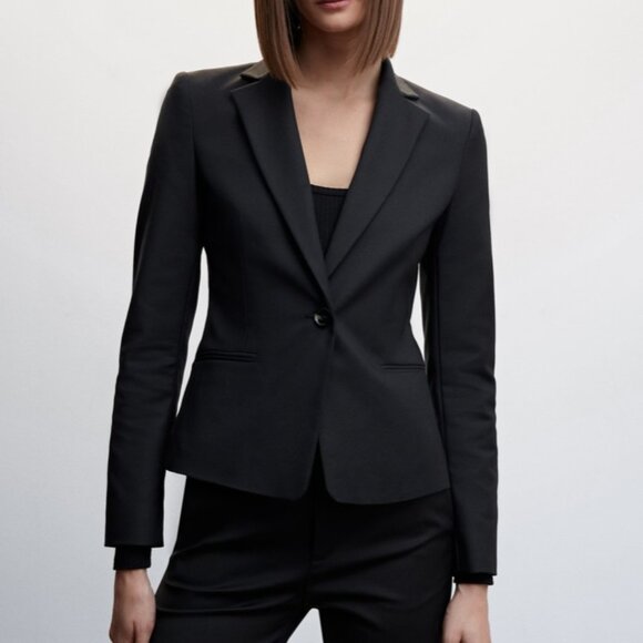 Mango Basics Structured Suit Blazer in Black, Size 4 - Picture 3 of 7